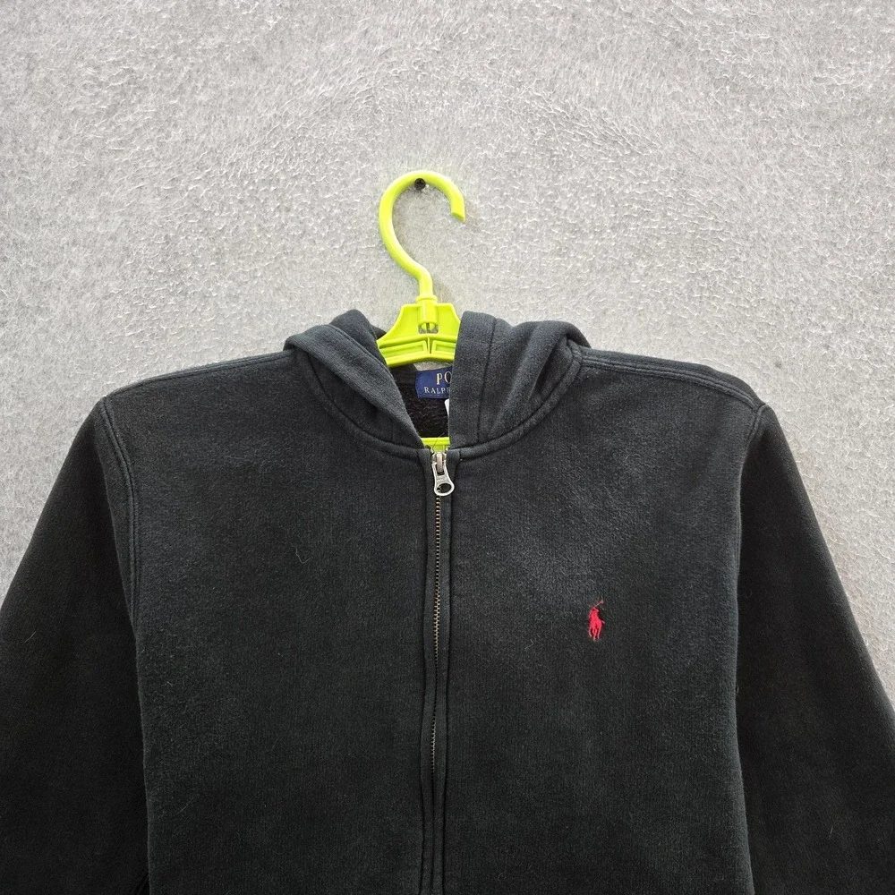 Polo Ralph Lauren Boys‎ Hoodie L/G (14-16) Black Embroidered Fleece Zipper Logo